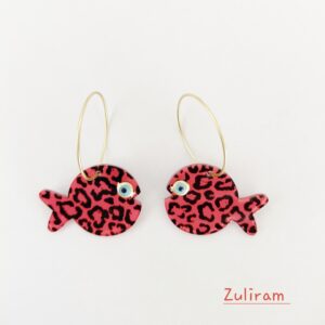 Pendientes pez globo animal print burdeos