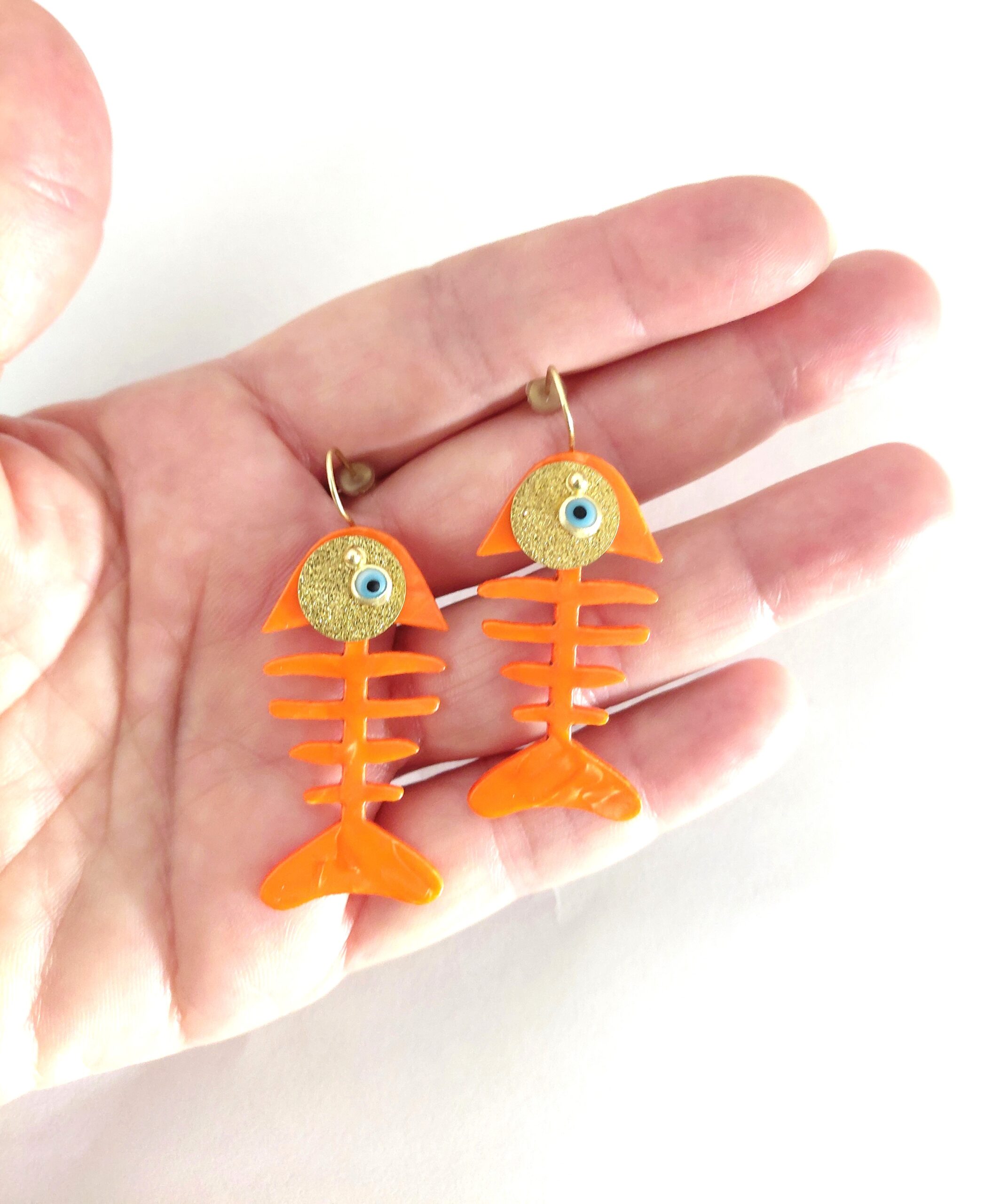 Pendientes raspa naranja nacarada. - Imagen 2