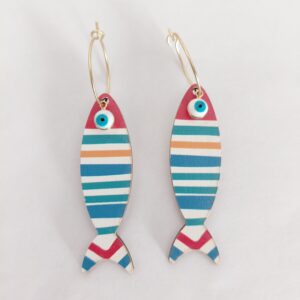 Pendientes pez de madera rayas de colores